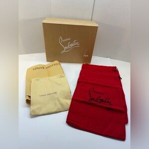 Christian Louboutin EMPTY Shoe Box 12” 10”4” & 3 Red Drawstring Dust Bags